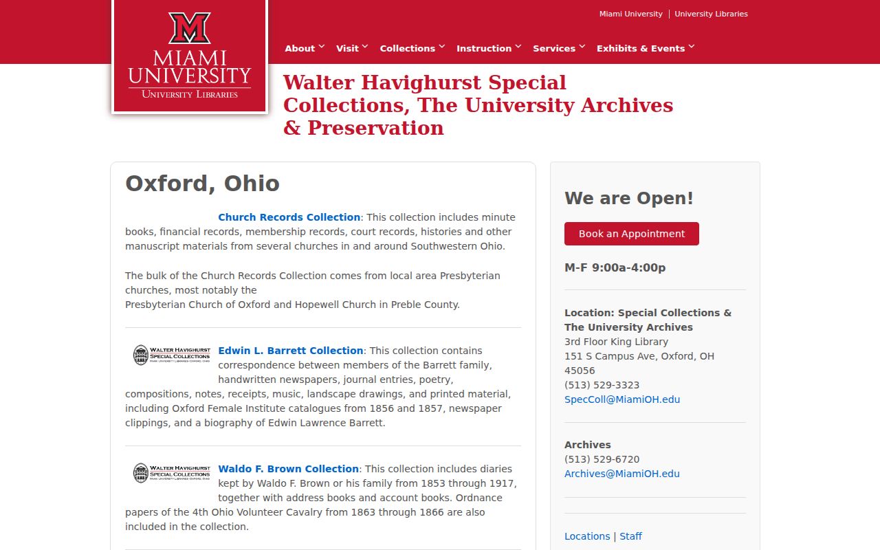 Oxford Township city directory context in Miami University Oxford collections