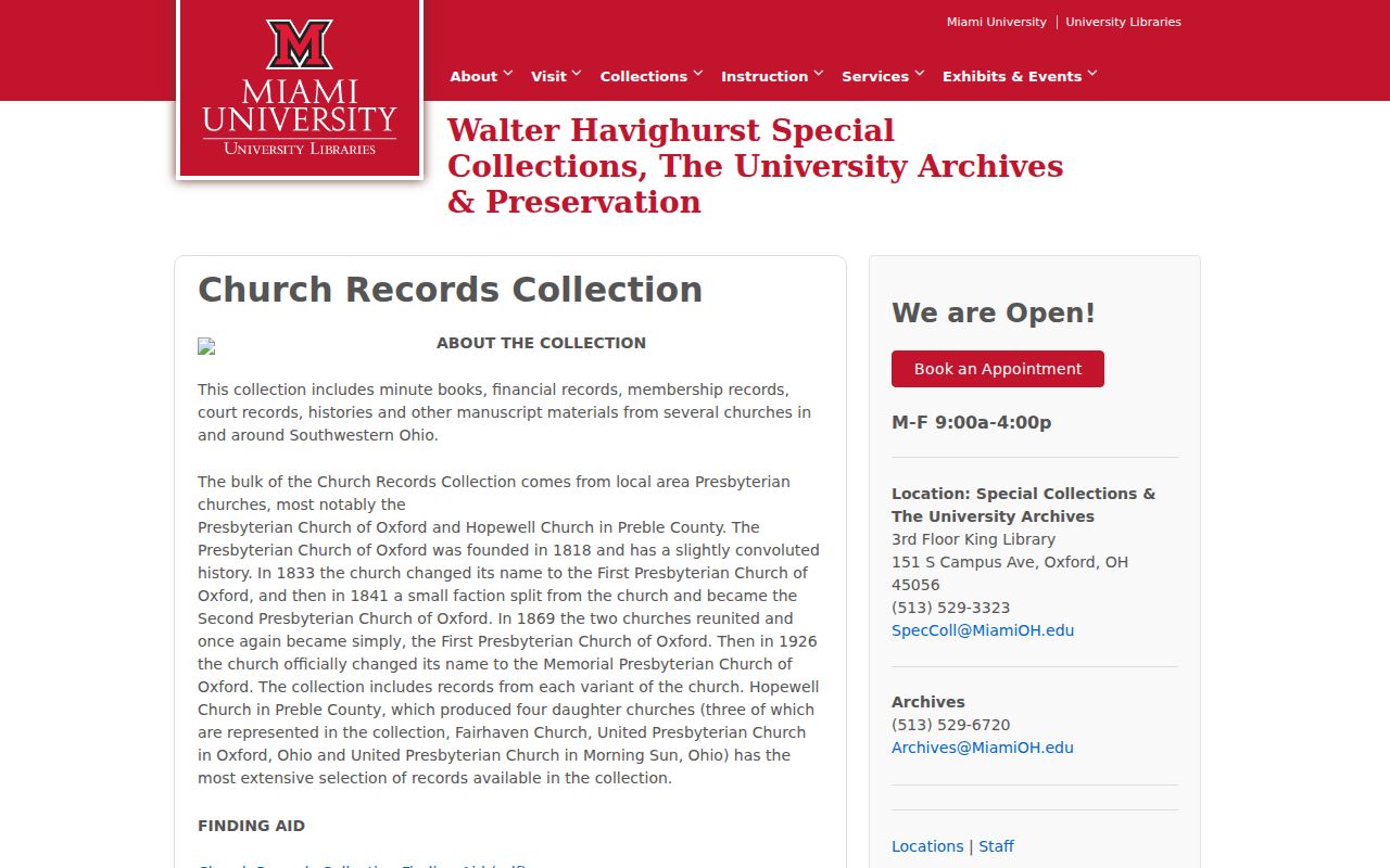 Oxford Township city directory research with Miami church records