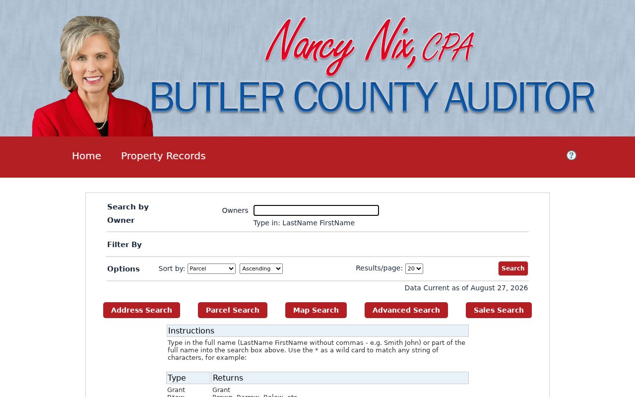 Oxford Township residents directory Butler County Auditor owner search