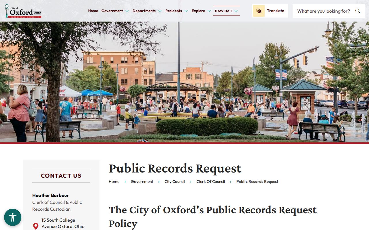 Oxford Township residents directory City of Oxford public records request