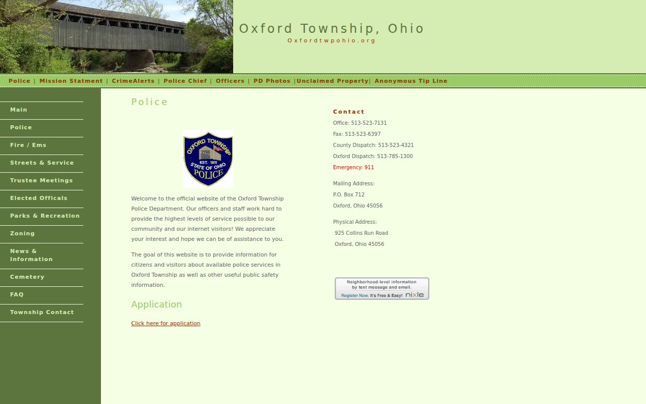 Oxford Township residents directory Township Police contact route