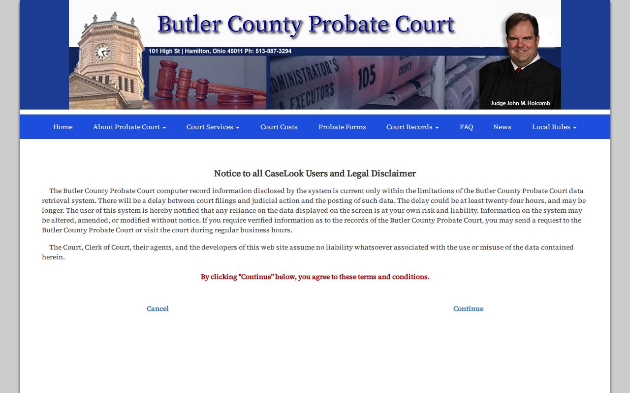 Oxford Township resident lookup through Butler Probate CaseLook