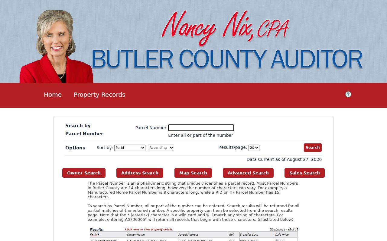 Oxford Township street directory address records Butler County Auditor parcel search