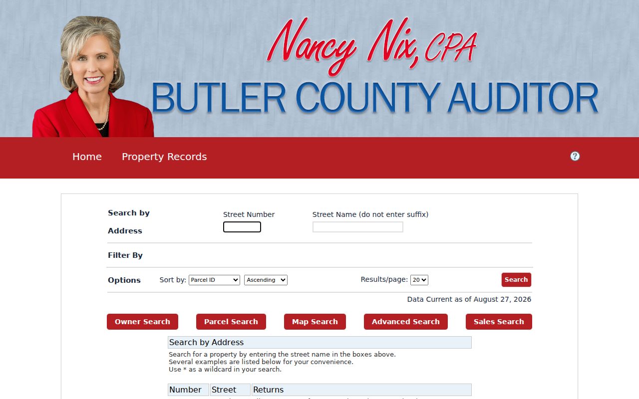 Oxford Township street directory address records Butler County Auditor search